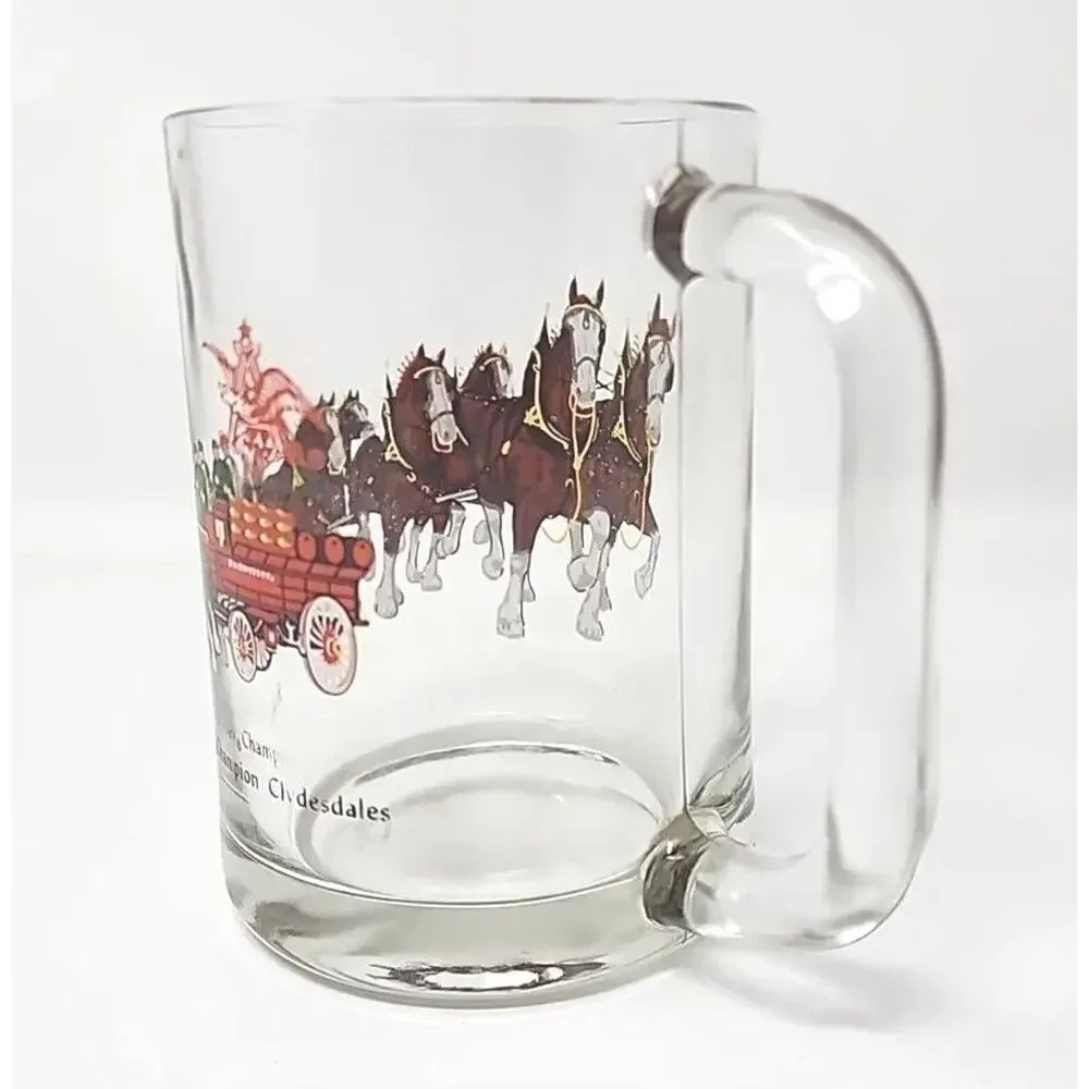 1970's Rare Budweiser Clydesdales Mug Beer Glass Barware Man‎ Cave 12oz U94